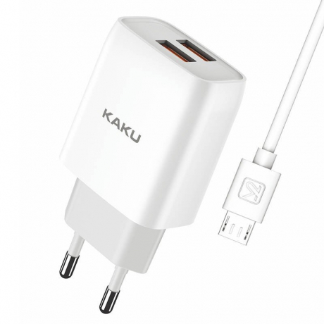 KAKU Charger síťová nabíječka 2x USB 15W 2.4A + Micro USB kabel 1m, bíla (KSC-397)