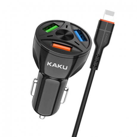 KAKU Car Charger autonabíječka 3xUSB QC 4.8A 20W + Lightning kabel, černá (KSC-493)