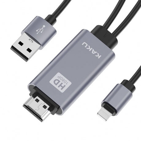 KAKU KSC-556 kábel USB - Lightning / HDMI 1m, sivý