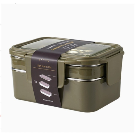 Livefy obedový box s príborom Double Lunch 1.2l, tmavozelený