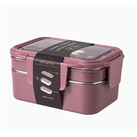 Livefy obedový box s príborom Double Lunch 1.2l, ružový