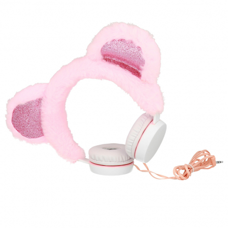 MG Plush Bear plyšová sluchátka s ušima, růžová