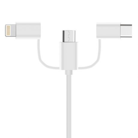 MG 3in1 kábel USB - Micro USB / USB-C / Lightning 2A 1m, biely