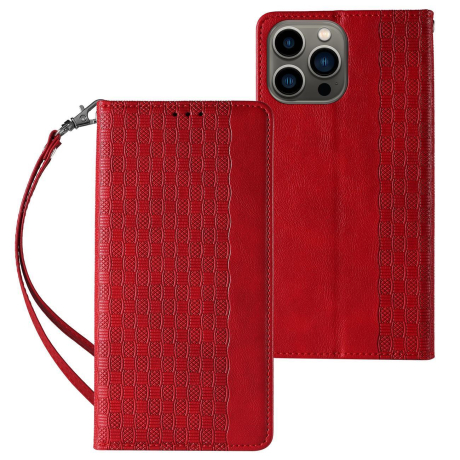 MG Magnet Strap knížkové kožené pouzdro na iPhone 12 Pro Max, červené
