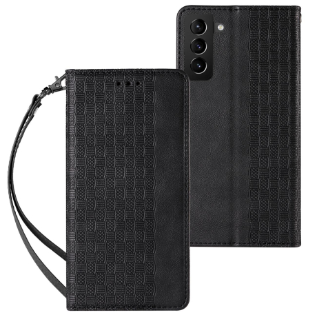 MG Magnet Strap knížkové kožené pouzdro na Samsung Galaxy S22 Ultra, černé