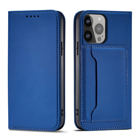 MG Magnet Card knižkové kožené puzdro na iPhone 13 mini, modré