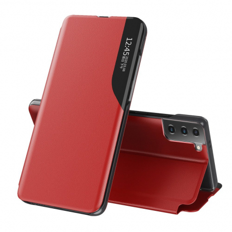 MG Eco Leather View knížkové pouzdro na Samsung Galaxy S21 Plus 5G, červené