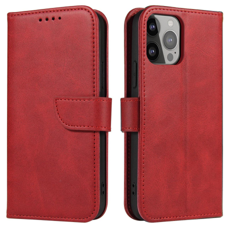 MG Magnet knížkové kožené pouzdro na iPhone 14 Plus, červené