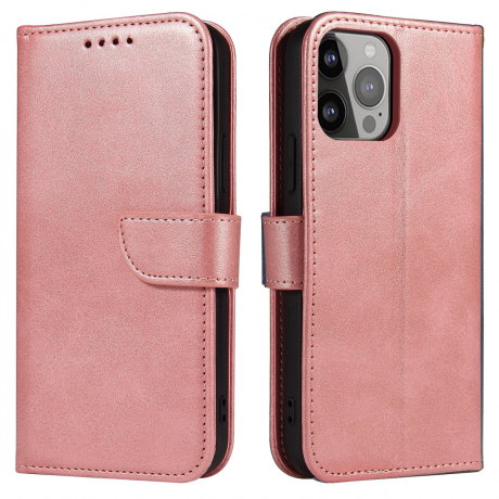 MG Magnet knižkové kožené puzdro na iPhone 13 Pro Max, ružové