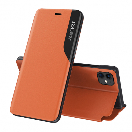 MG Eco Leather View knižkové puzdro na iPhone 13 Pro, oranžové
