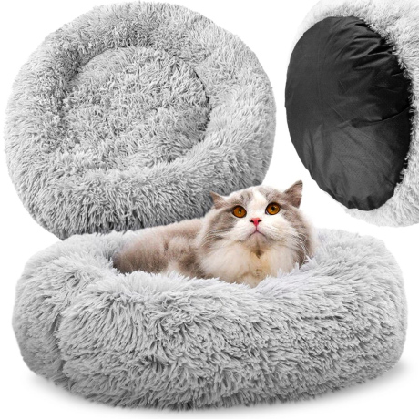 MG Fluffy Pillow pelíšek pro kočky a psy 60 cm, šedý
