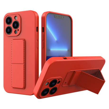 MG Kickstand silikónový kryt na iPhone 13, červený
