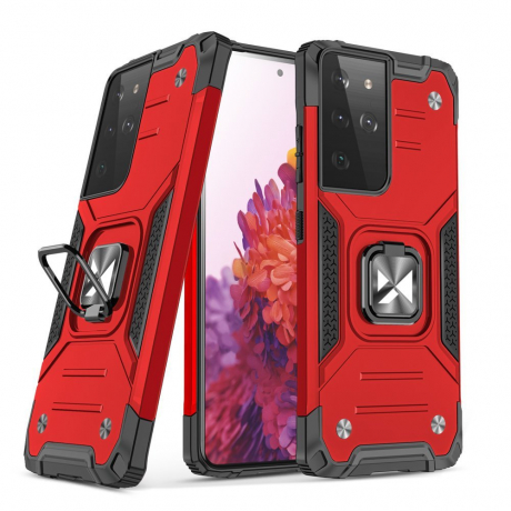 MG Ring Armor plastový kryt na Samsung Galaxy S22 Ultra, červený