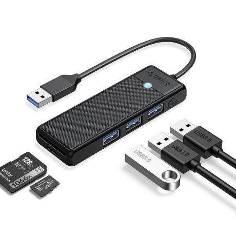 Orico PAPW3AT-U3 HUB adaptér USB - 3x USB 3.0 / čítačka SD kariet 1m, čierny