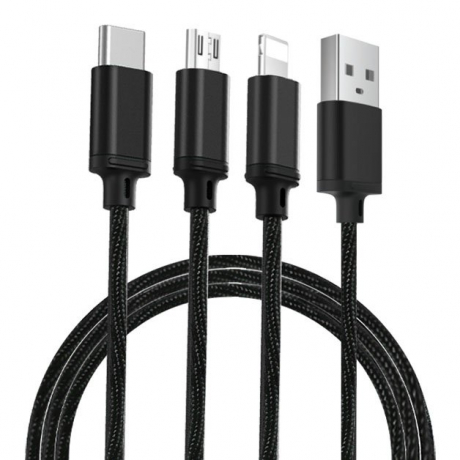 Proda Agile 3in1 kábel USB - Micro USB / Lightning / USB-C 2.8A 1m, čierny (PD-B31th black)
