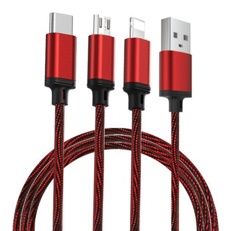 Proda Agile 3in1 kábel USB - Micro USB / Lightning / USB-C 2.8A 1m, červený (PD-B31th red)