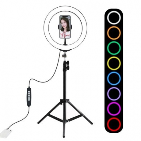 PULUZ RGB Selfie Ring kruhové LED světlo + stativ, černé (PKT3044)
