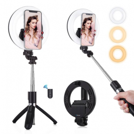 PULUZ selfie tyč se stativem a LED světlem, černá (PU531B)