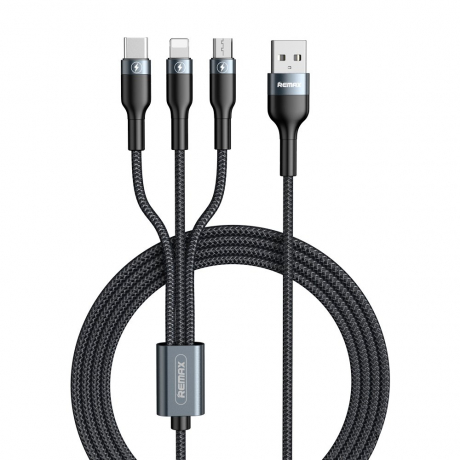 Remax RC-070th 3in1 kábel USB - Lightning / USB-C / Micro USB 2A 1.2m, čierny (RC-070th black)