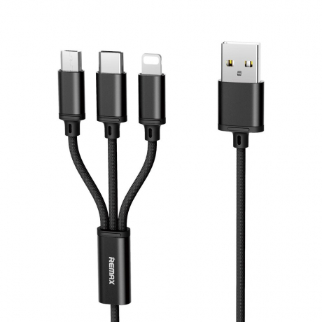 Remax Gition 3in1 kábel USB - Micro USB / Lightning / USB-C 2.8A 1.15m, čierny