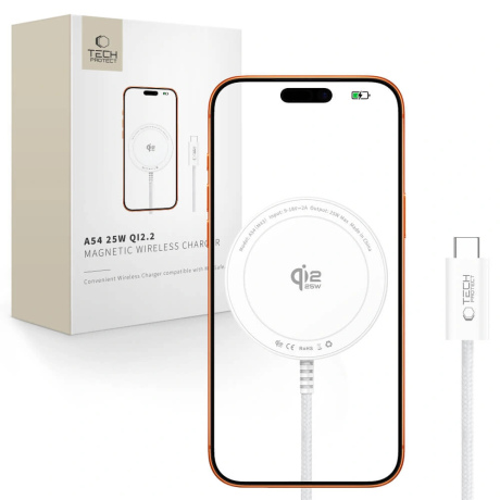 Tech-Protect A54 brezžični MagSafe polnilec 25W QI2.2, bel