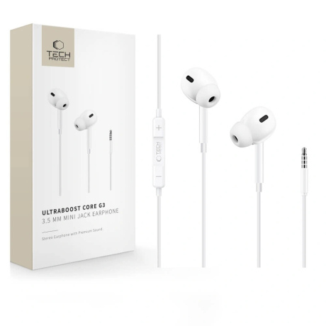 Tech-Protect Core G3 slušalke za v uho 3.5mm mini jack, bele
