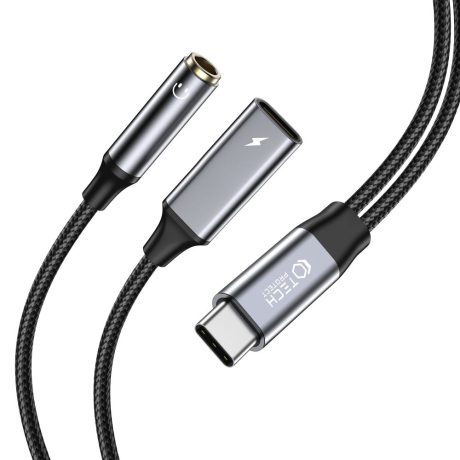 Tech-Protect Ultraboost adaptér USB-C - USB-C / 3.5mm jack 60W 6A PD, čierny
