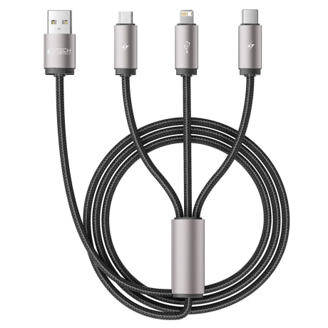 Tech-Protect Ultraboost 3in1 kábel USB - Lightning / USB-C / Micro USB 3.5A 1m, sivý