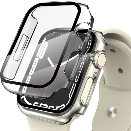 Tech-Protect Defense 360 puzdro s ochranným sklom na Apple Watch 7 41mm, priesvitné