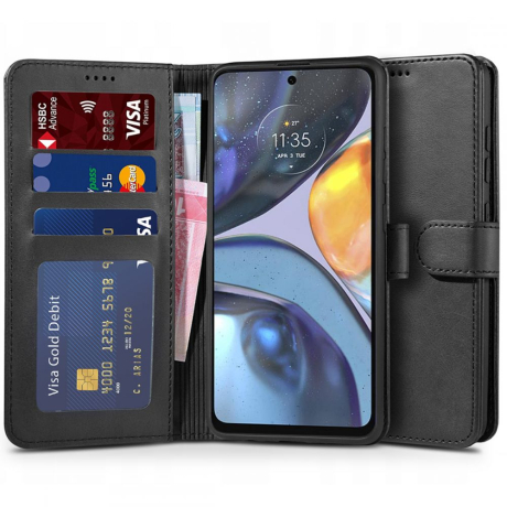 Tech-Protect Wallet knížkové kožené pouzdro na Motorola Moto G22 / E32 / E32S, černé