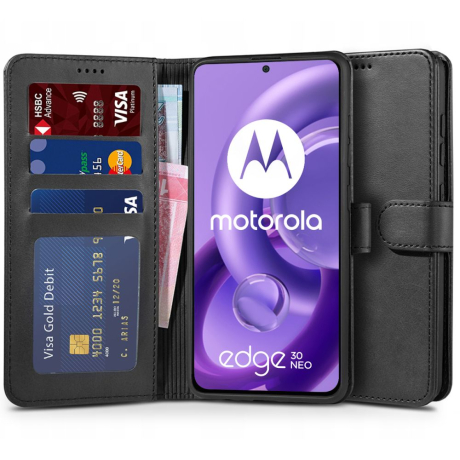 Tech-Protect Wallet knížkové kožené pouzdro na Motorola Edge 30 Neo, černé