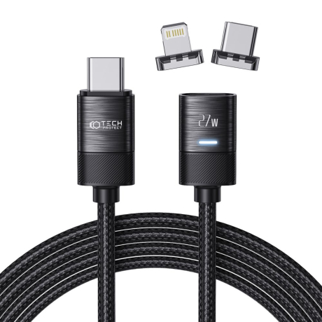 Tech-Protect Ultraboost magnetický kabel USB-C - USB-C / Lightning 27W 3A 2m, černý