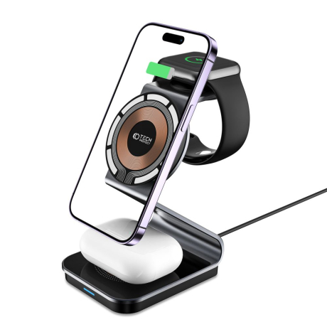 Tech-Protect A29 MagSafe bezdrátová nabíječka na mobil / Apple Watch / AirPods 15W, černá