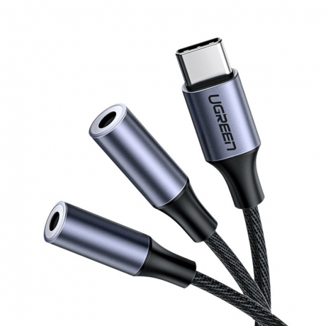 Ugreen Splitter audio kábel USB-C / 2x 3.5mm mini jack 20cm, sivý