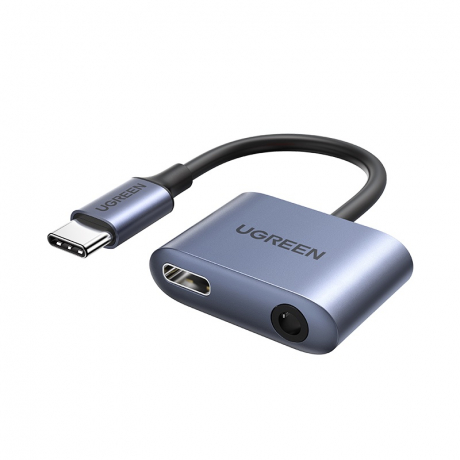 Ugreen CM231 audio adaptér USB-C - USB-C PD QC / 3.5mm jack, sivý (CM231)
