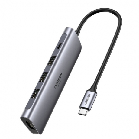 Ugreen CM136 USB-C HUB adaptér 3x USB / HDMI 4K / USB-C PD 100W, šedý (70495)