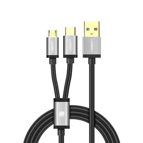 Ugreen US196 splitter kábel USB - USB-C / Micro USB 1m, čierny (US196 40351)