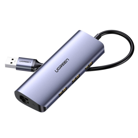 Ugreen CM252 HUB adaptér USB-C - 3x USB / RJ45 / micro USB, šedý