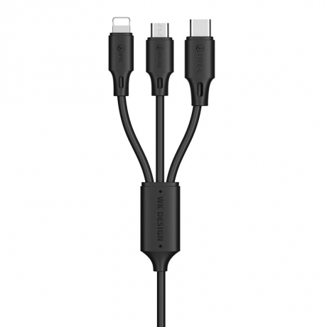 WK Design 3in1 kabel USB - Micro USB / Lightning / USB-C 2A 1.15m, černý (WDC-103th black)