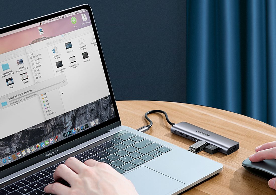 Ugreen CM136 USB-C HUB adapter HDMI 4K, 3x USB, USB-C PD, AUX, szürke